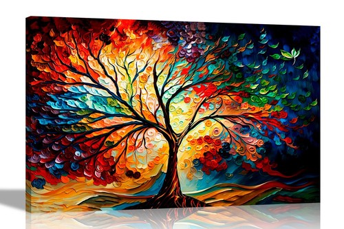 Colourful tree life canvas - colourful, of