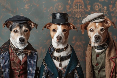 Dogs wearing victorian clothes - dogs,
