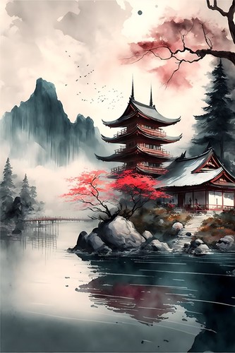 Japanese landscape canvas - japanese,