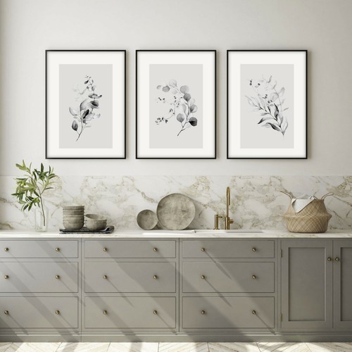 Grey wall art prints set - wall, 3
