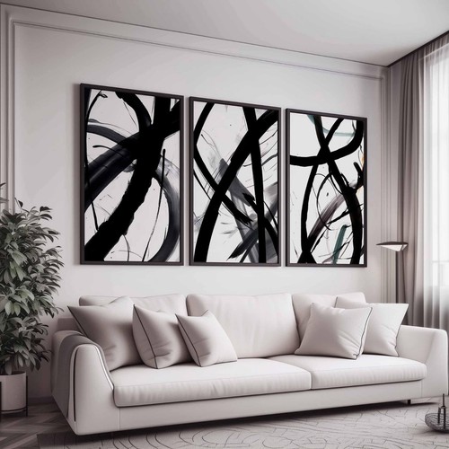 Abstract black white - black, living