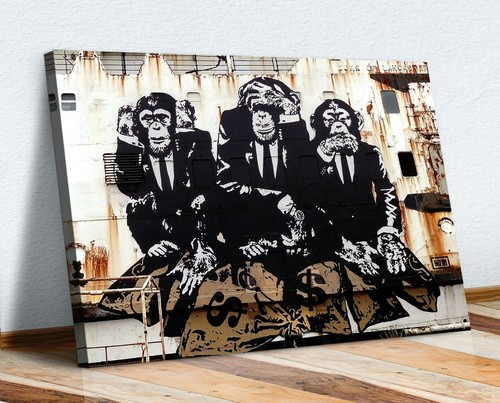 Wise monkeys banksy canvas - 3,