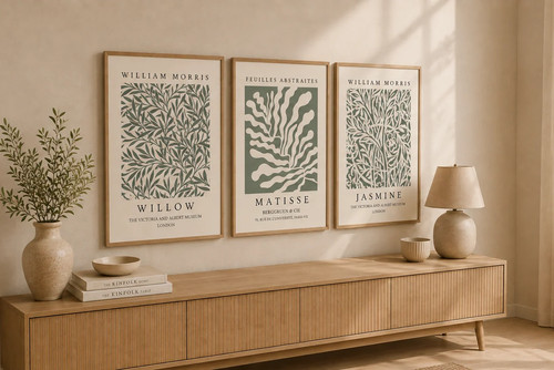 Sage green gallery wall - sage, prints