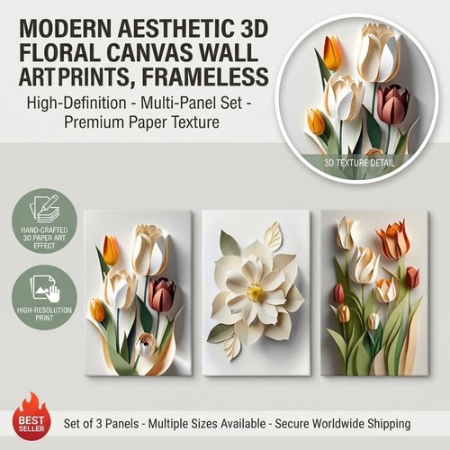 Set floral canvas wall - set, 3