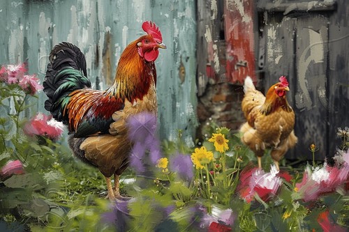 Cottage garden chickens canvas - cottage,