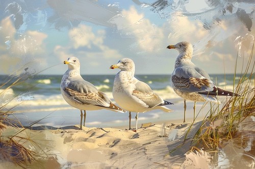 Seagulls beach seaside - beach, canvas