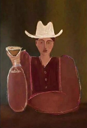 Moody cowgirl drinking - , a