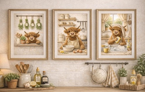 Highland cow kitchen prints - cow,