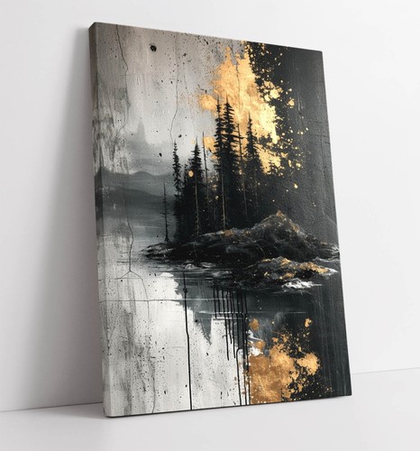 Abstract black and gold forest - black,